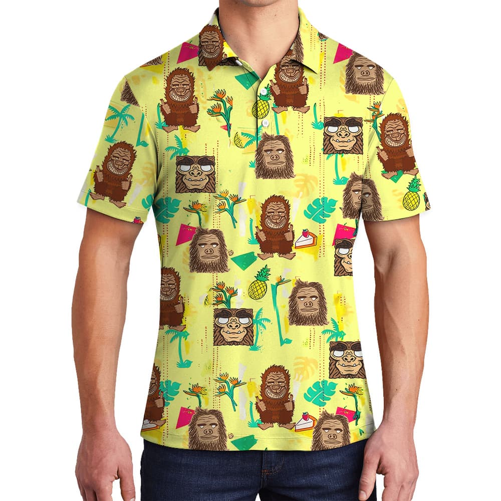 Cute Tiki Bigfoot Pineapple Hawaiian Polo Shirt