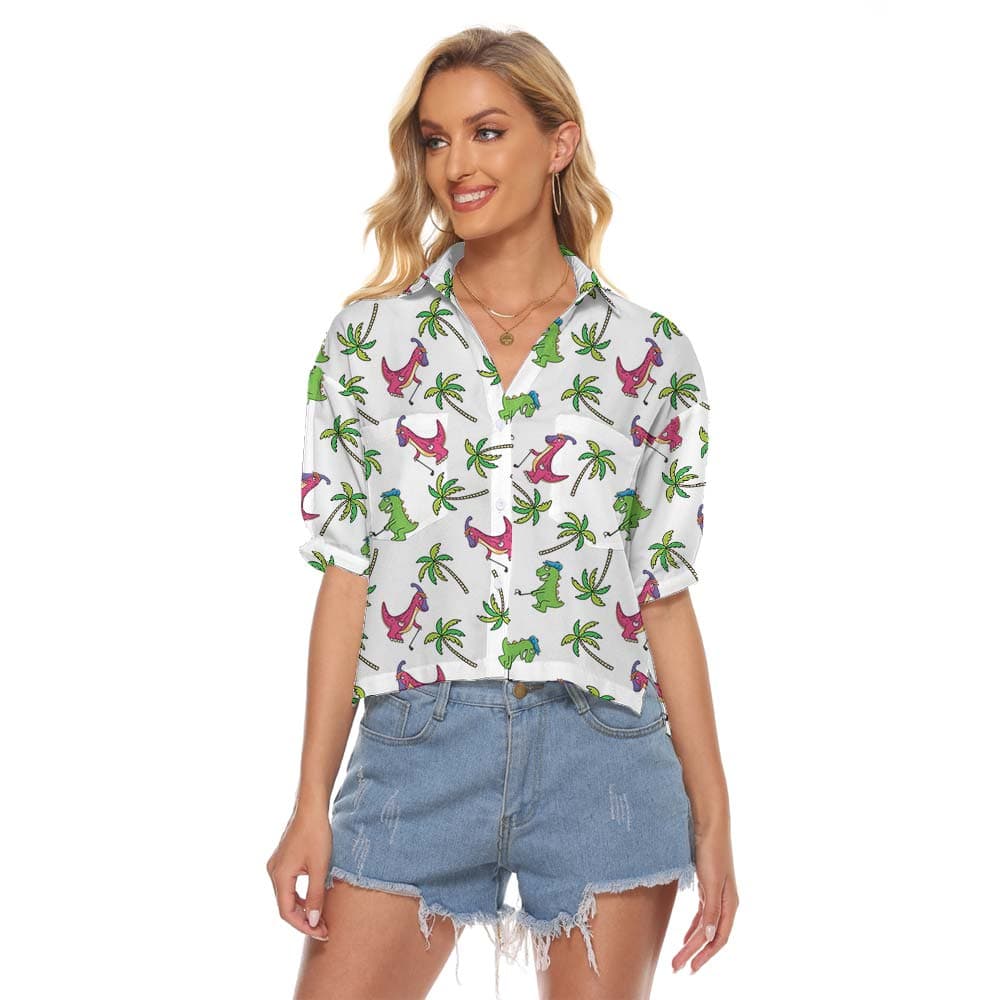 Aloha Women's Cropped Shirt With Dinosaur Pattern