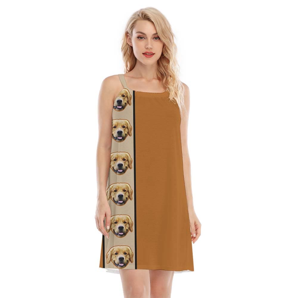 Dog Head Customized Hawaiian Brown Cami Dress