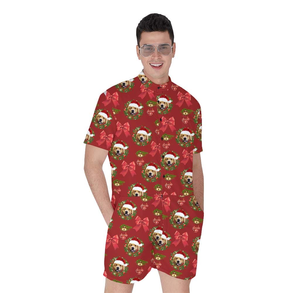 Custom Face Men's Romper With Xmas Dog