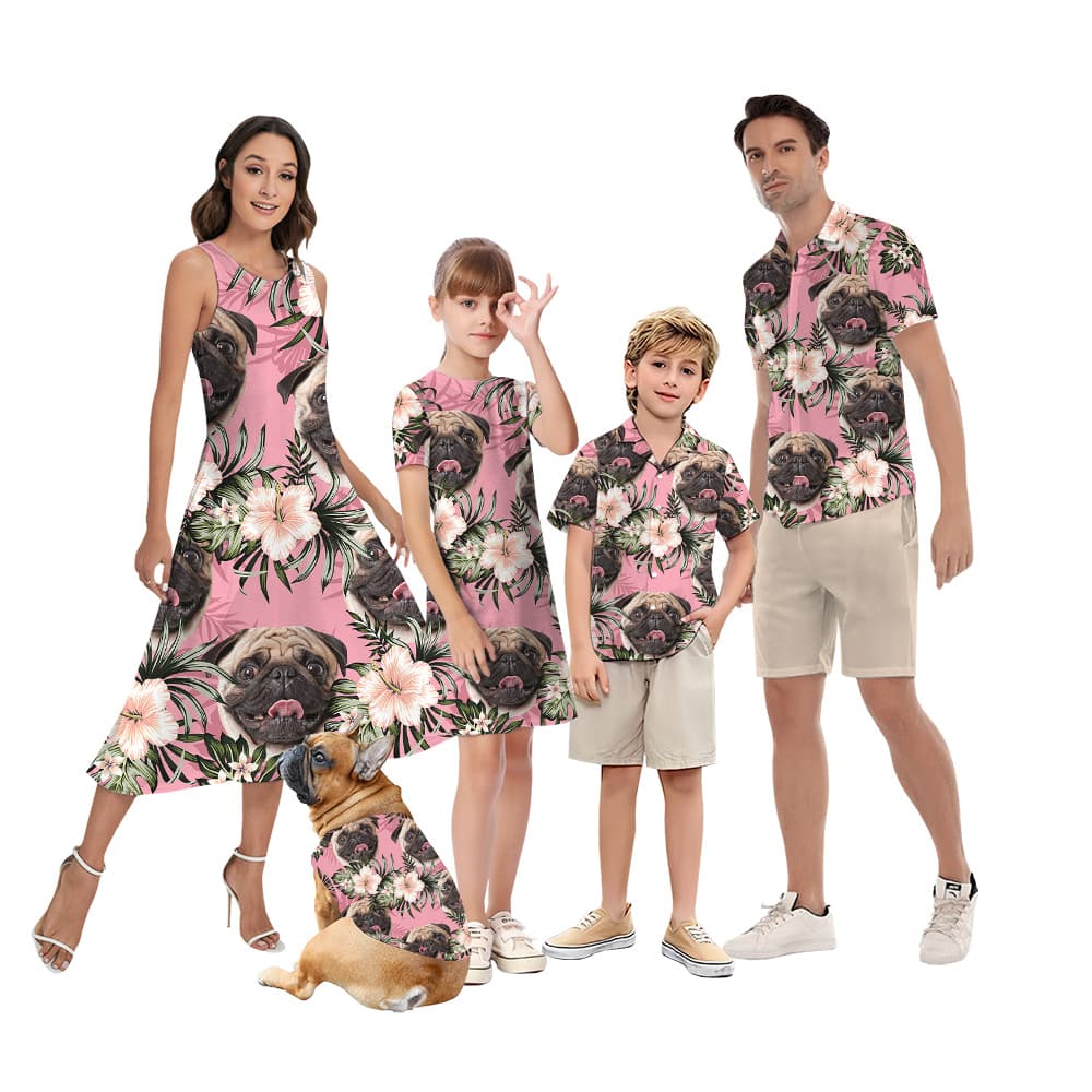 Dog Encounter Matching Family Hawaiian Outfits with Dog Face1