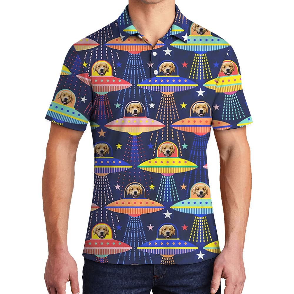 Dog Star Voyagers Custom Hawaiian Polo Shirt with Dog Face1