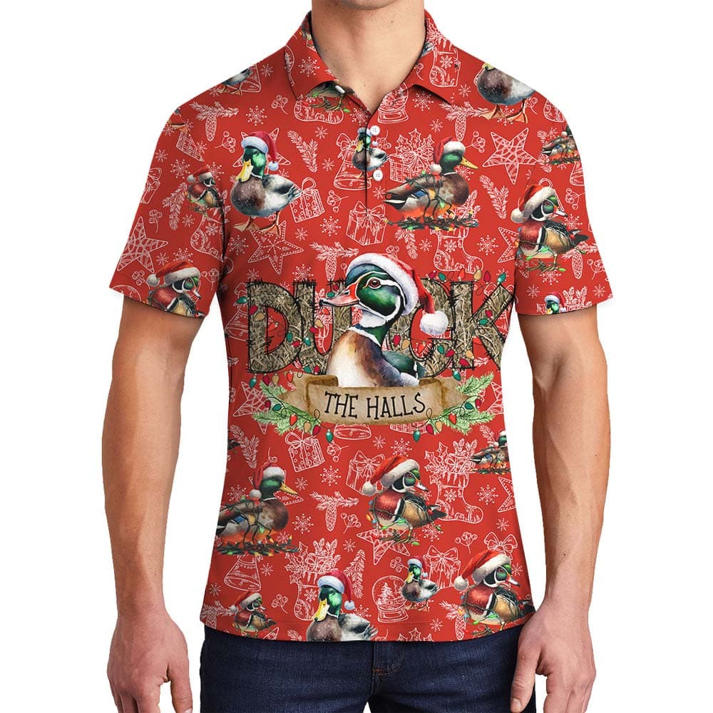 Christmas Men's Polo With Cute Duck