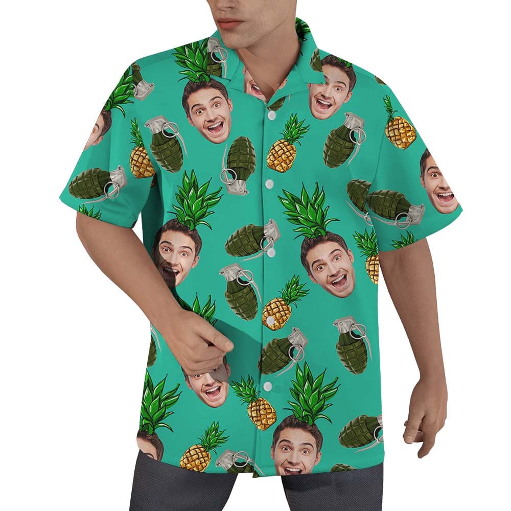 Hawaiian Customized Face Pineapple Grenade Shirts Men