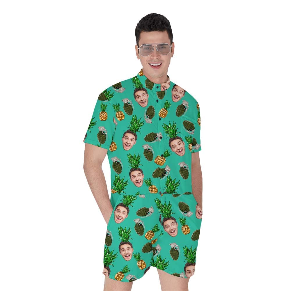Hawaiian Face Custom Romper Men With Tropical Fruit Grenade