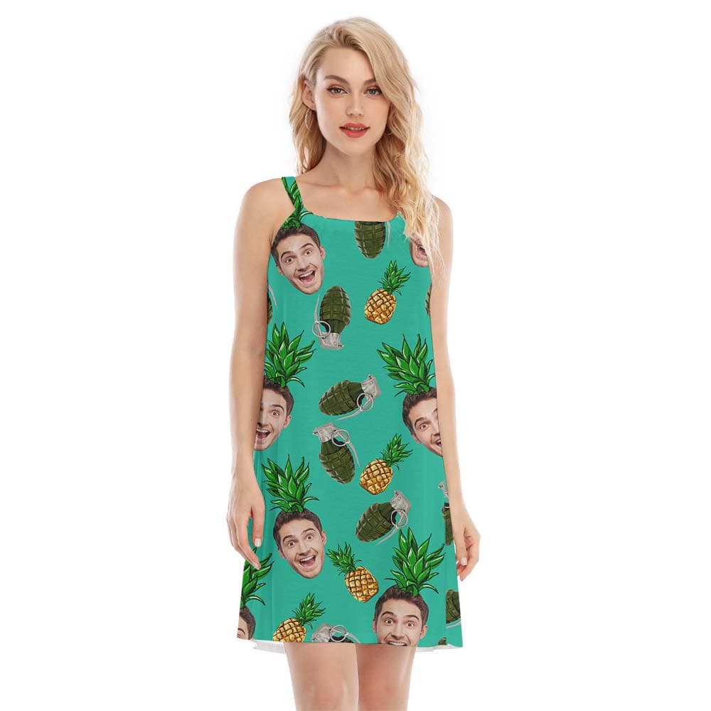 Customized Pineapple Face Tropical Hawaiian Cami Dress