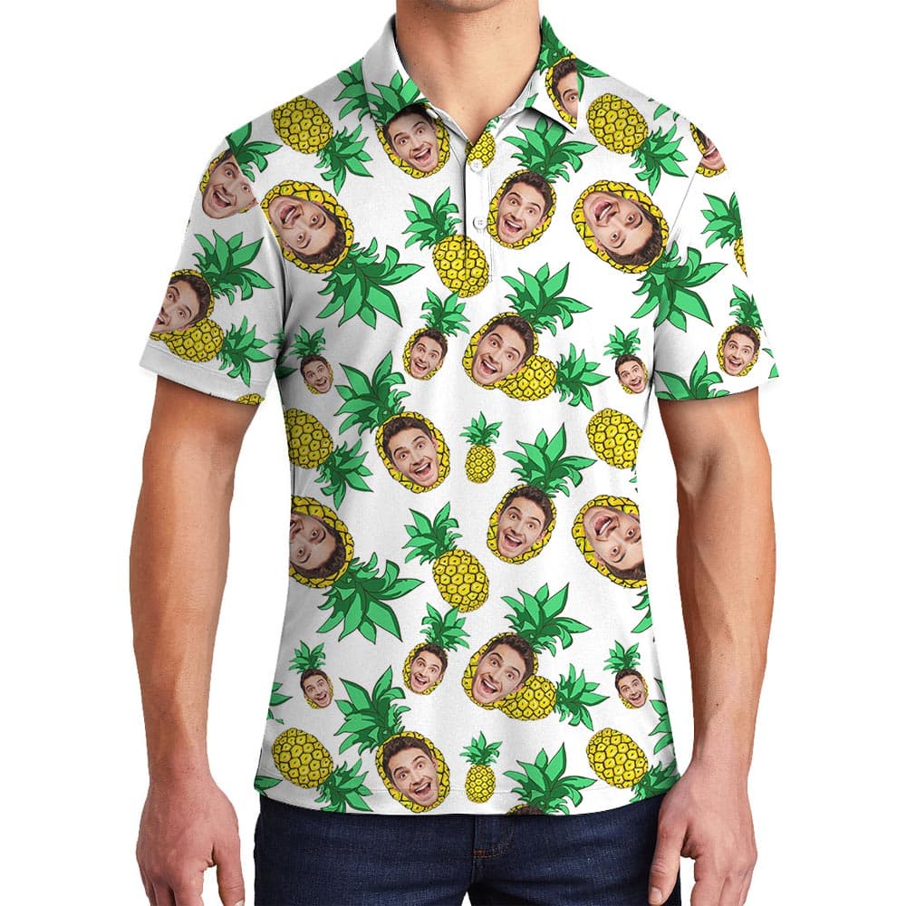 Personalized Faces Pineapple Hawaiian Polo Men