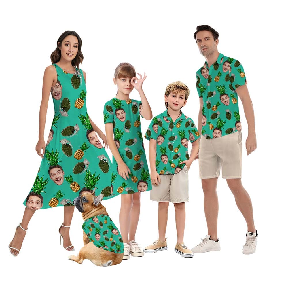Hawaiian Personalize Face Custom Pineapples Family Matching