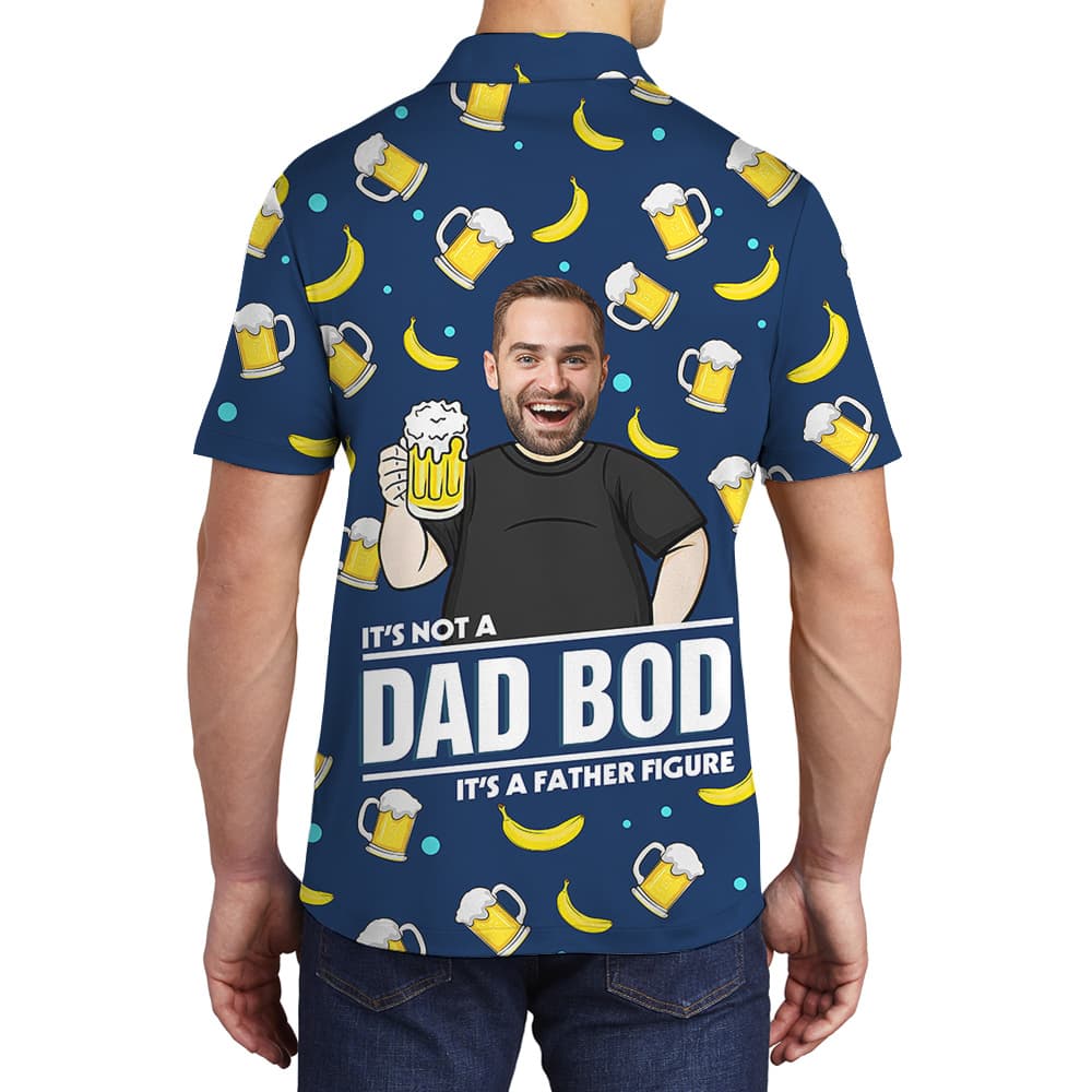 Father Figure Custom Face Navy Hawaiian Polo Shirt with Beer Motif2