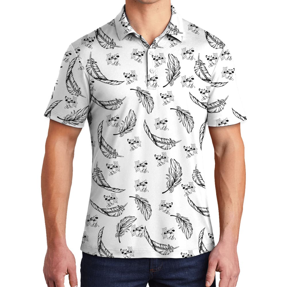 Feather Mickey Steamboat Willie Vintage Hawaiian Polo Shirt