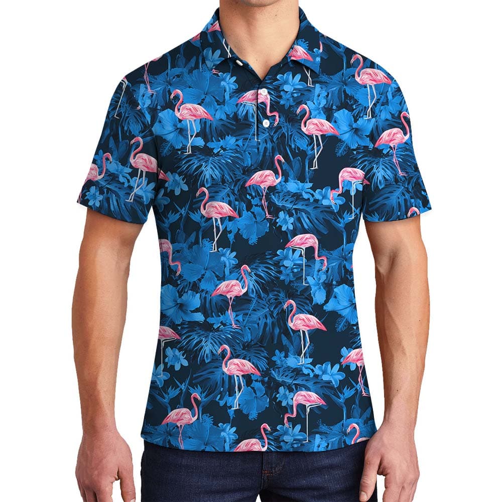 Flamingo Print Beach Men's Polo Shirt With Tropical1