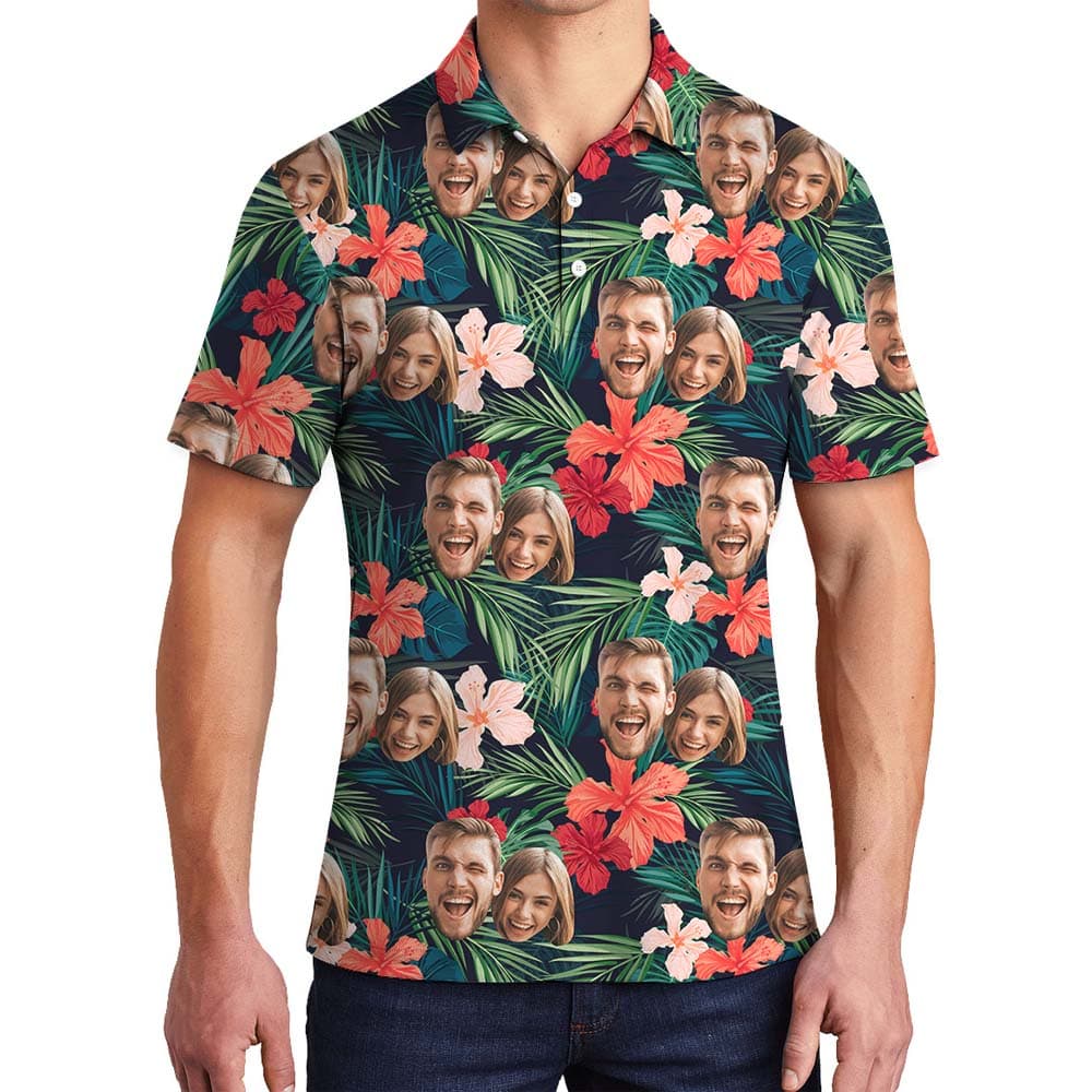 Floral Men's Collared Polo Shirt With 2 Faces4