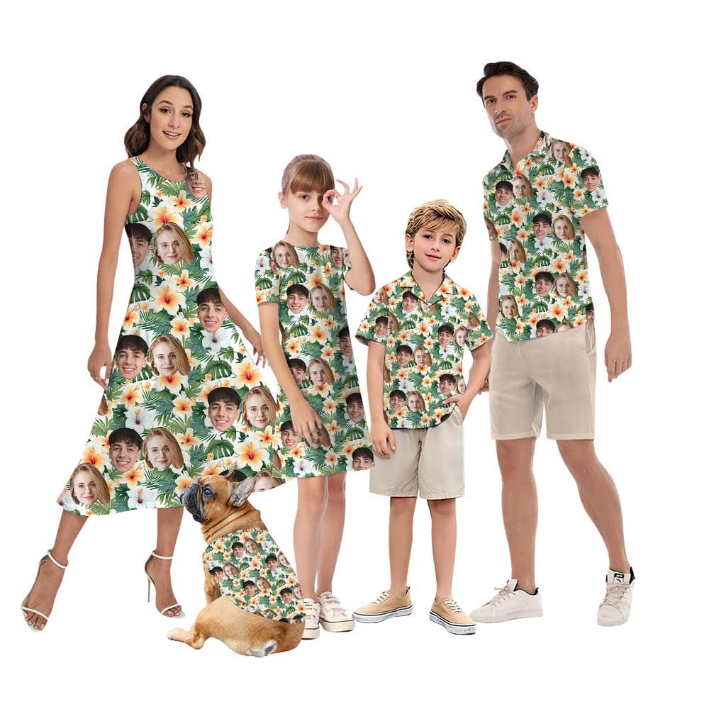 Floral Tropical Matching Family Hawaiian Shirt With Face1