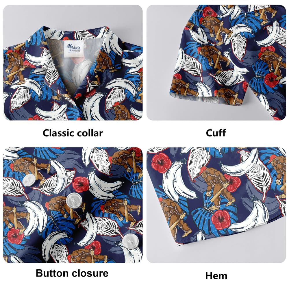 Funny Bigfoot Baseball Tropical Banana Blue Hawaiian Shirt