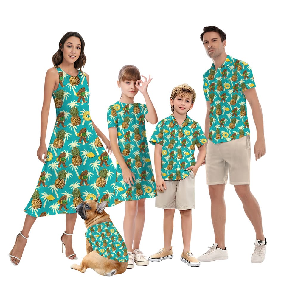 Funny Bigfoot Pineapple Vintage Palm Tree Matching Family Hawaiian Outfits
