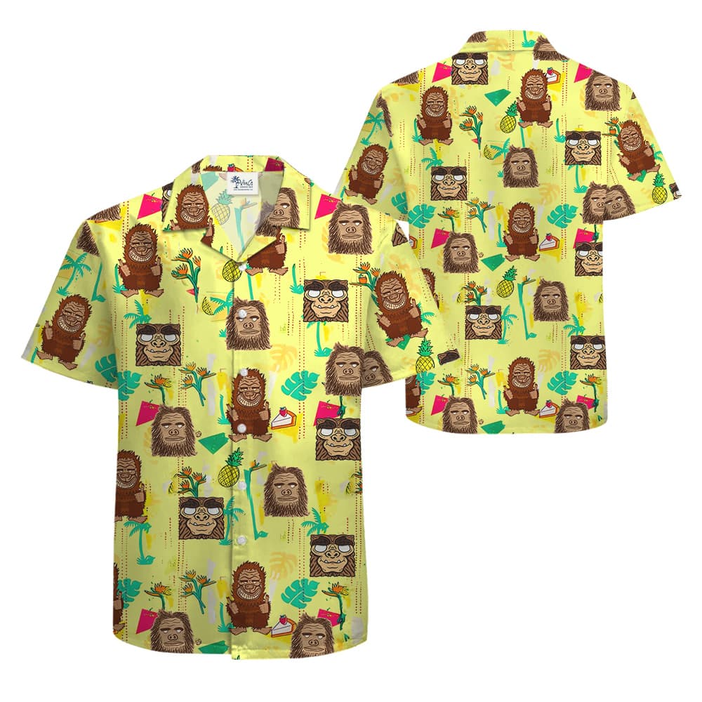 Funny Bigfoot Tiki Yellow Hawaiian Shirt