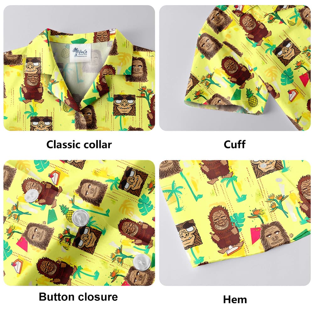 Funny Bigfoot Tiki Yellow Hawaiian Shirt