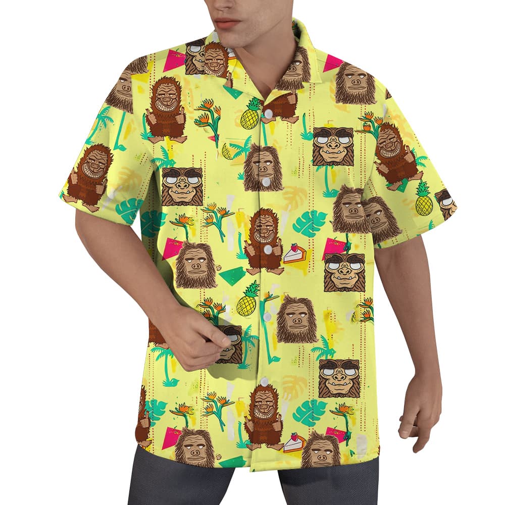Funny Bigfoot Tiki Yellow Hawaiian Shirt (5)