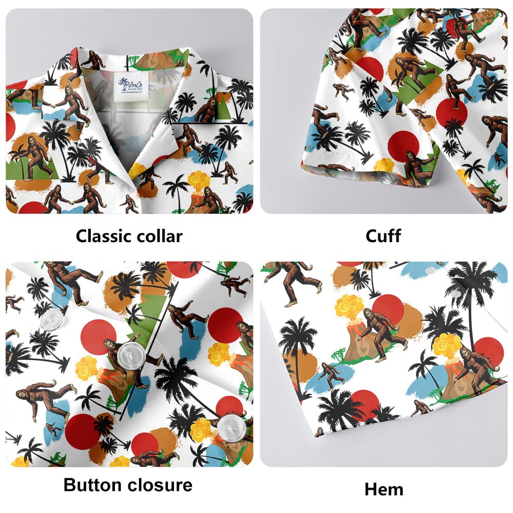 Funny Bigfoot Tropical Islands Volcano Hawaiian Shirt