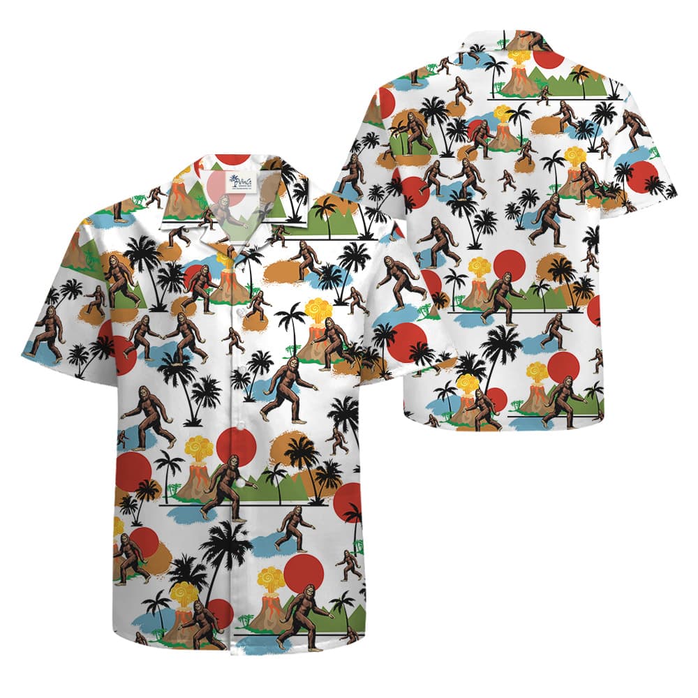 Funny Bigfoot Tropical Islands Volcano Hawaiian Shirt
