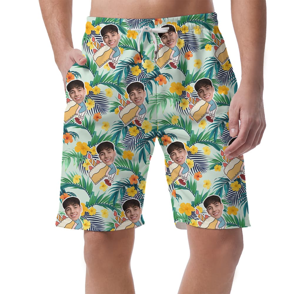 Funny Birthday Hawaiian Men Short with Custom Face1