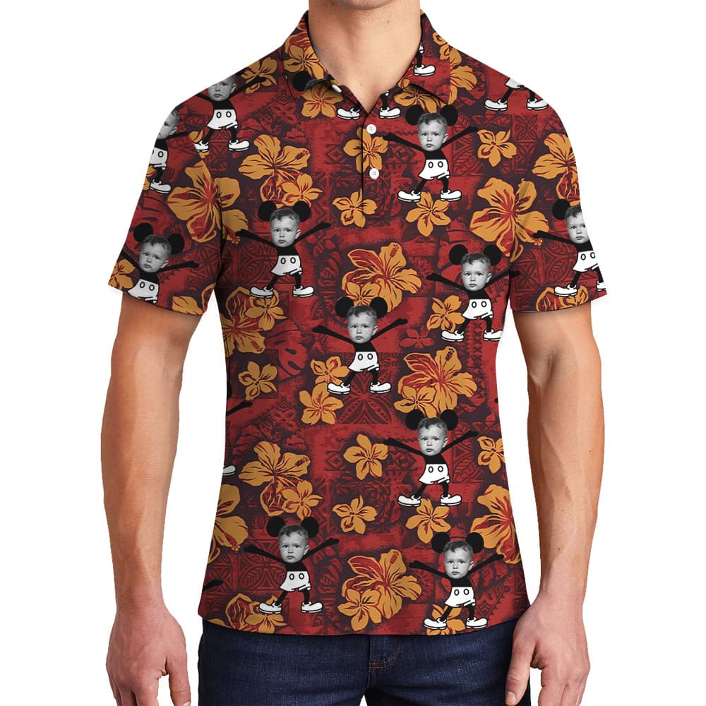Funny Custom Face Mickey Steamboat Willie Vintage Red Hawaiian Polo Shirt
