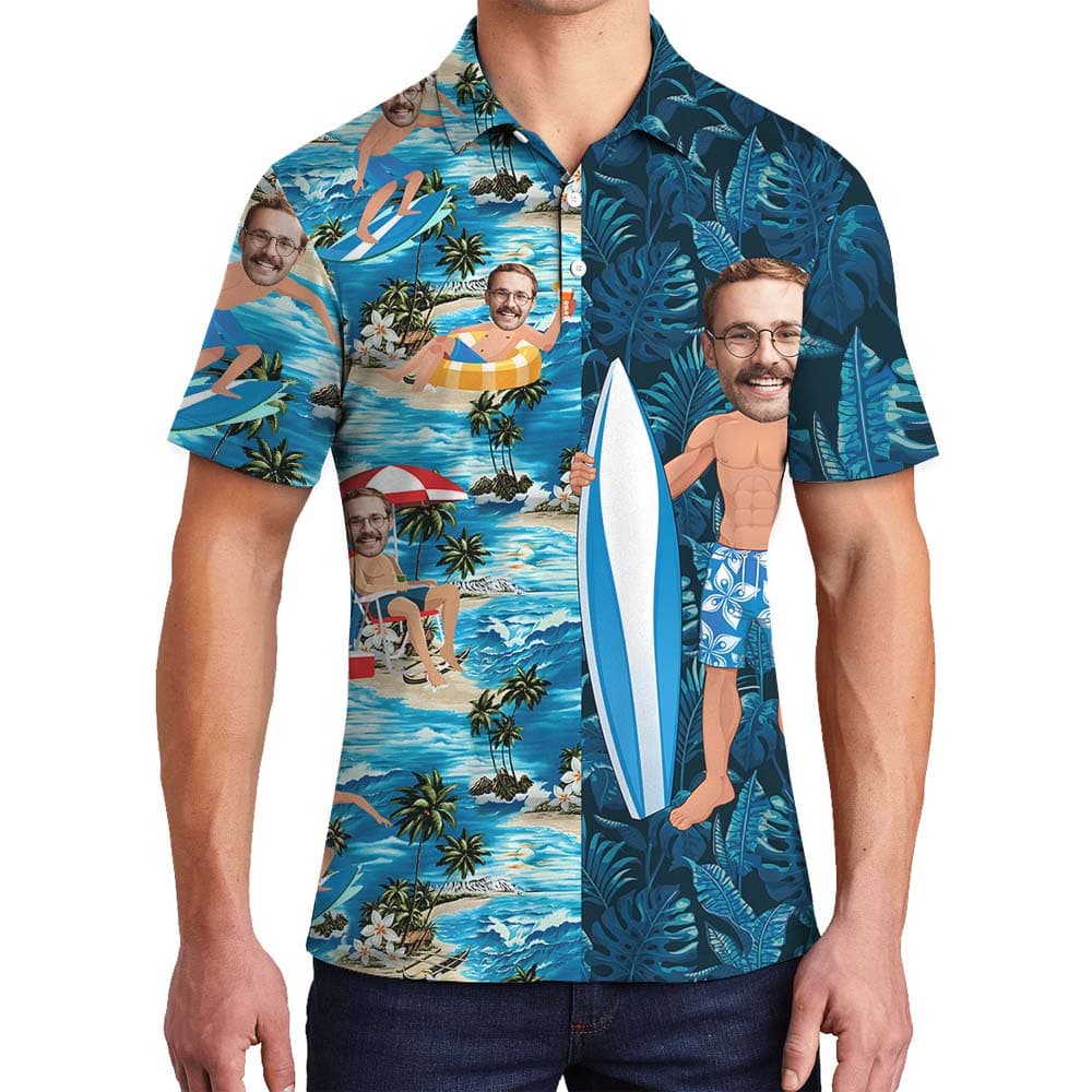 Funny Custom Surfing Men's Polo Shirt With Face4