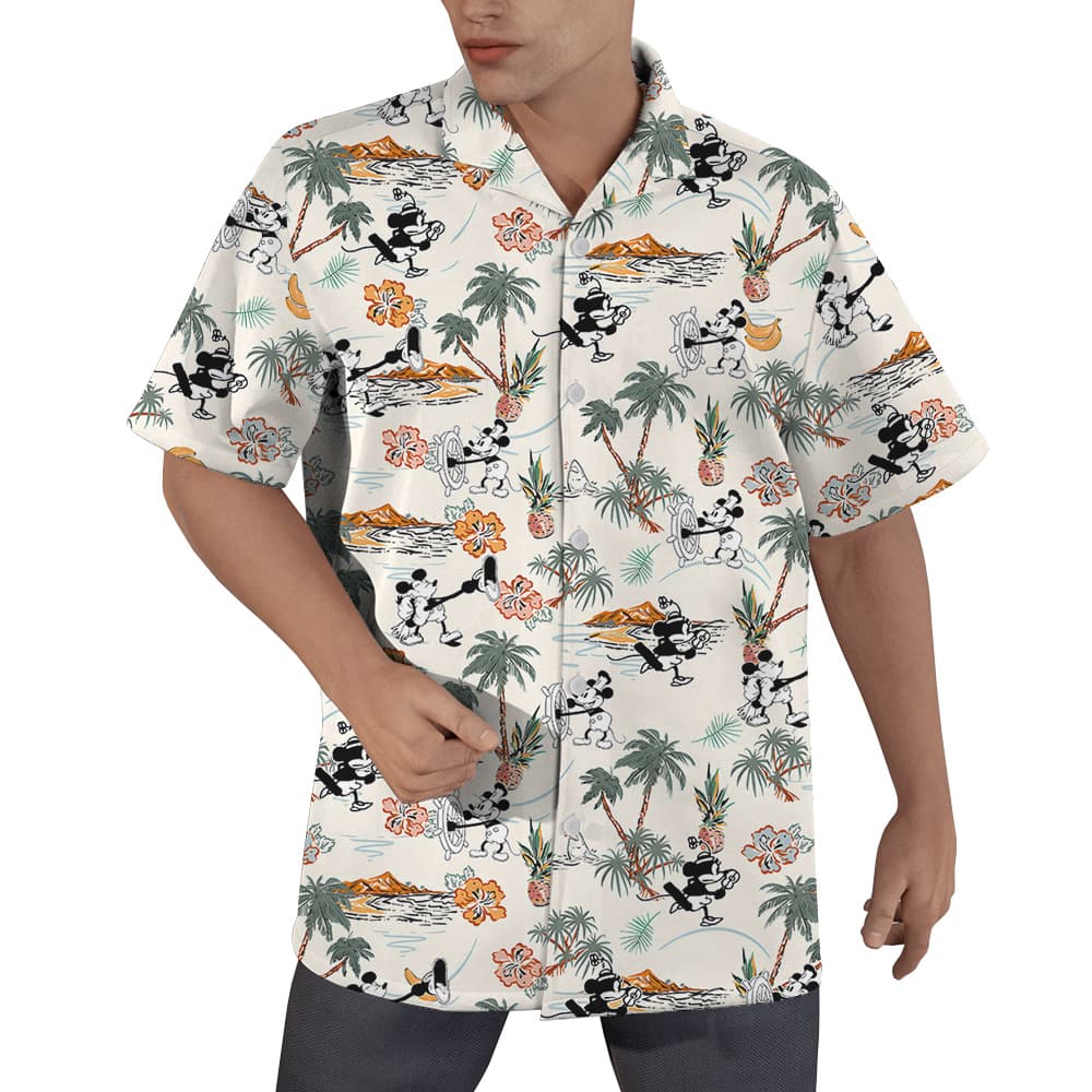 Funny Mickey Minnie Steamboat Willie Tropical Islands Hawaiian Shirt (3)