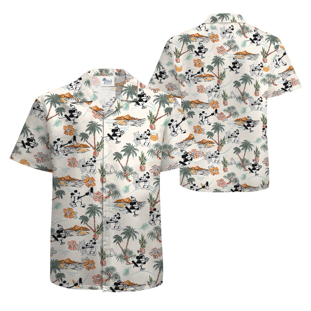 Funny Mickey Minnie Steamboat Willie Tropical Islands Hawaiian Shirt