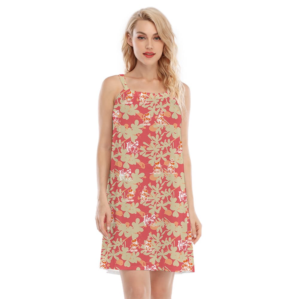 Funny Mickey Steamboat Willie Floral Orange Aloha Cami Dress