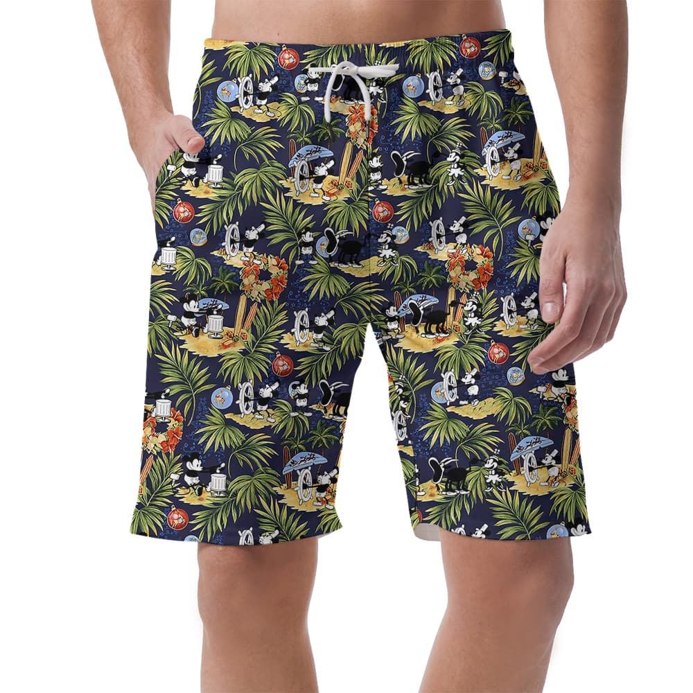 Funny Mickey Steamboat Willie Movie Tropical Beach Shorts For Men