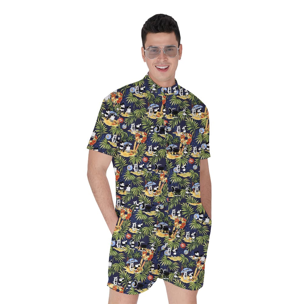Funny Mickey Steamboat Willie Movie Tropical Hawaiian Romper For Men