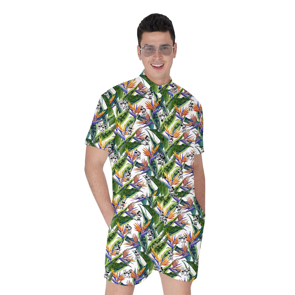 Funny Mickey Steamboat Willie Tropical Bird Of Paradise Men's Hawaiian Romper