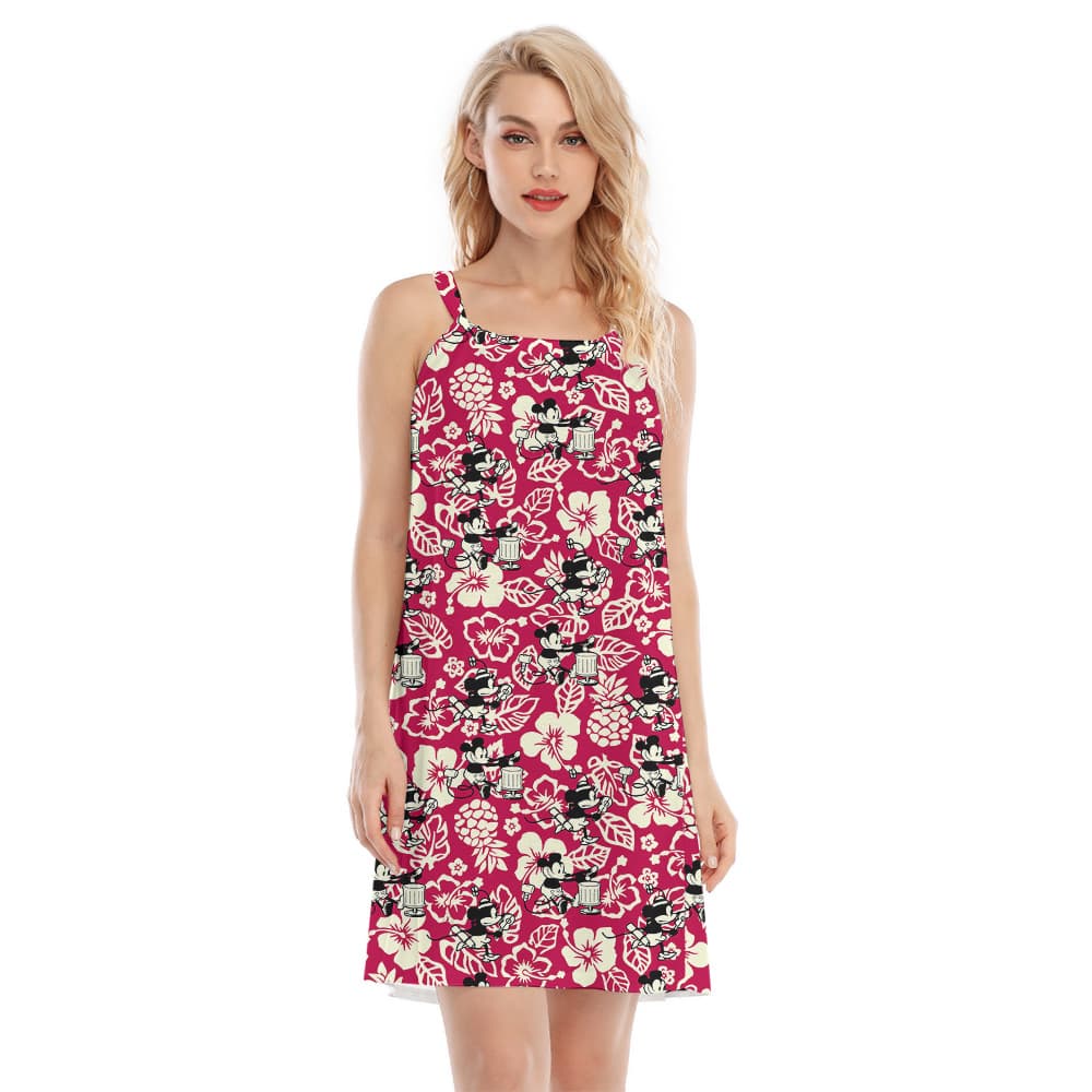 Funny Mickey Steamboat Willie Vintage Floral Aloha Cami Dress