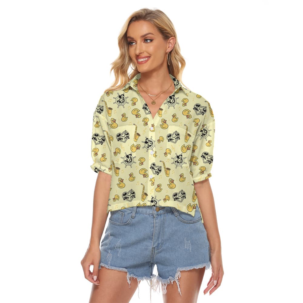 Funny Rubber Ducky Steamboat Willie Mickey Hawaiian Crop Top Shirt