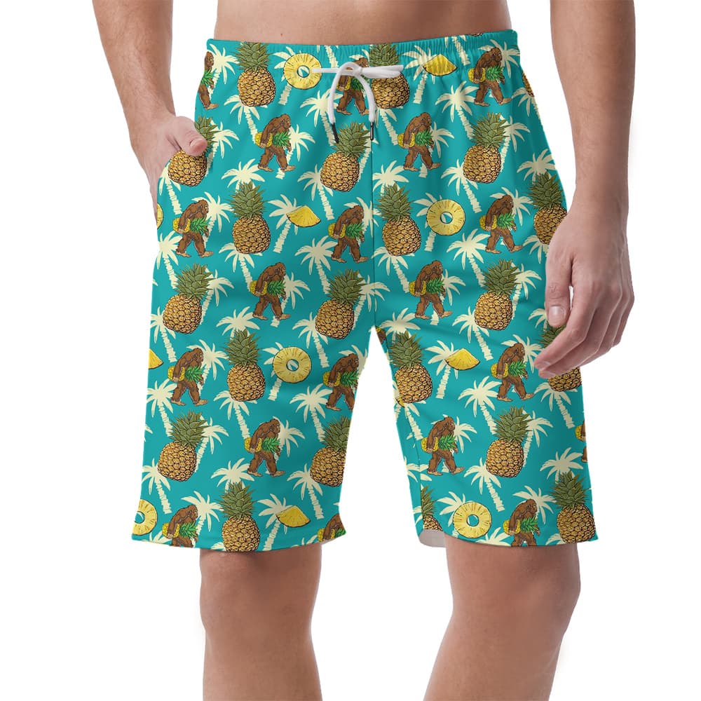 Funny Sasquatch Pineapple Blue Hawaiian Summer Shorts For Men