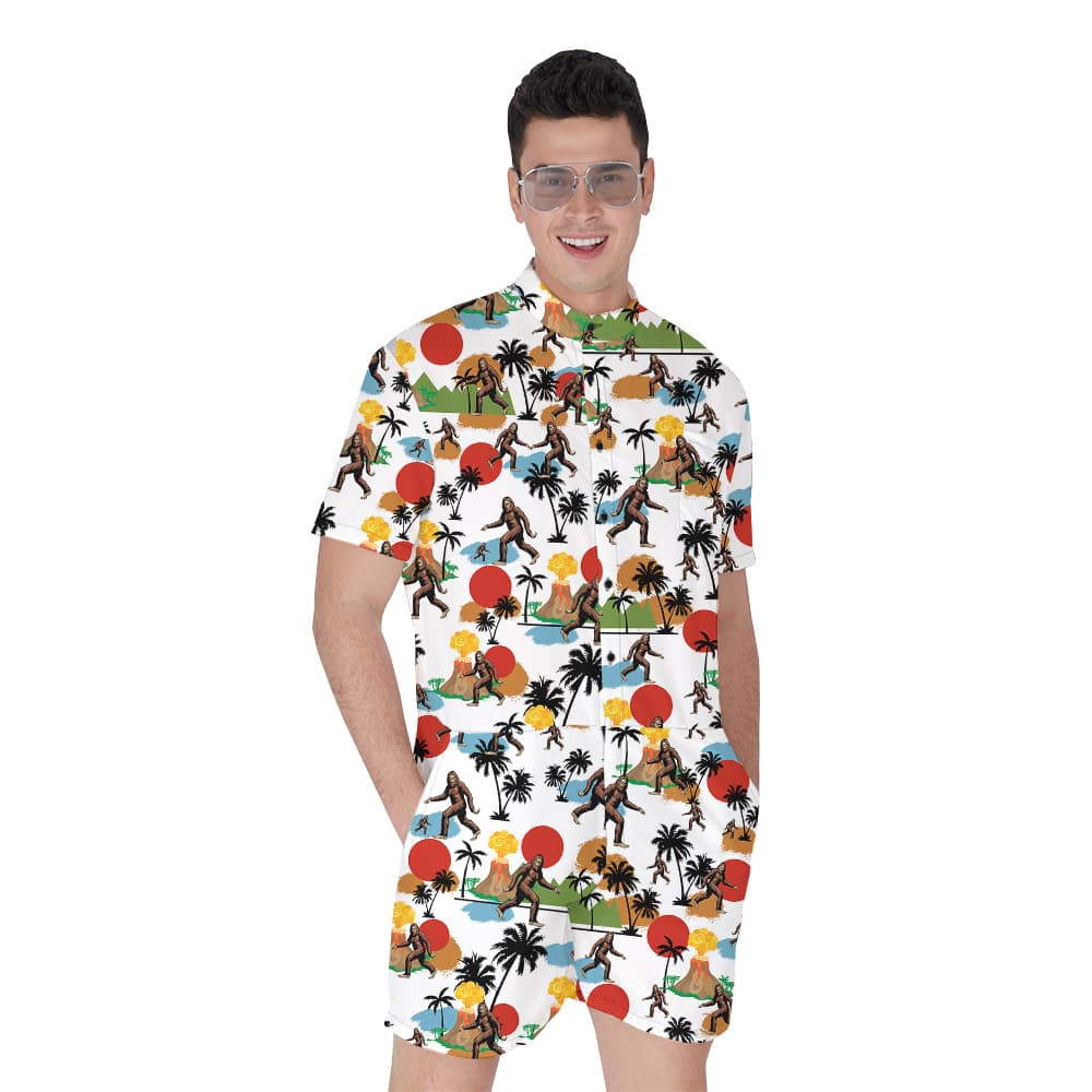 Funny Sasquatch Tropical Islands Men's Hawaiian Romper