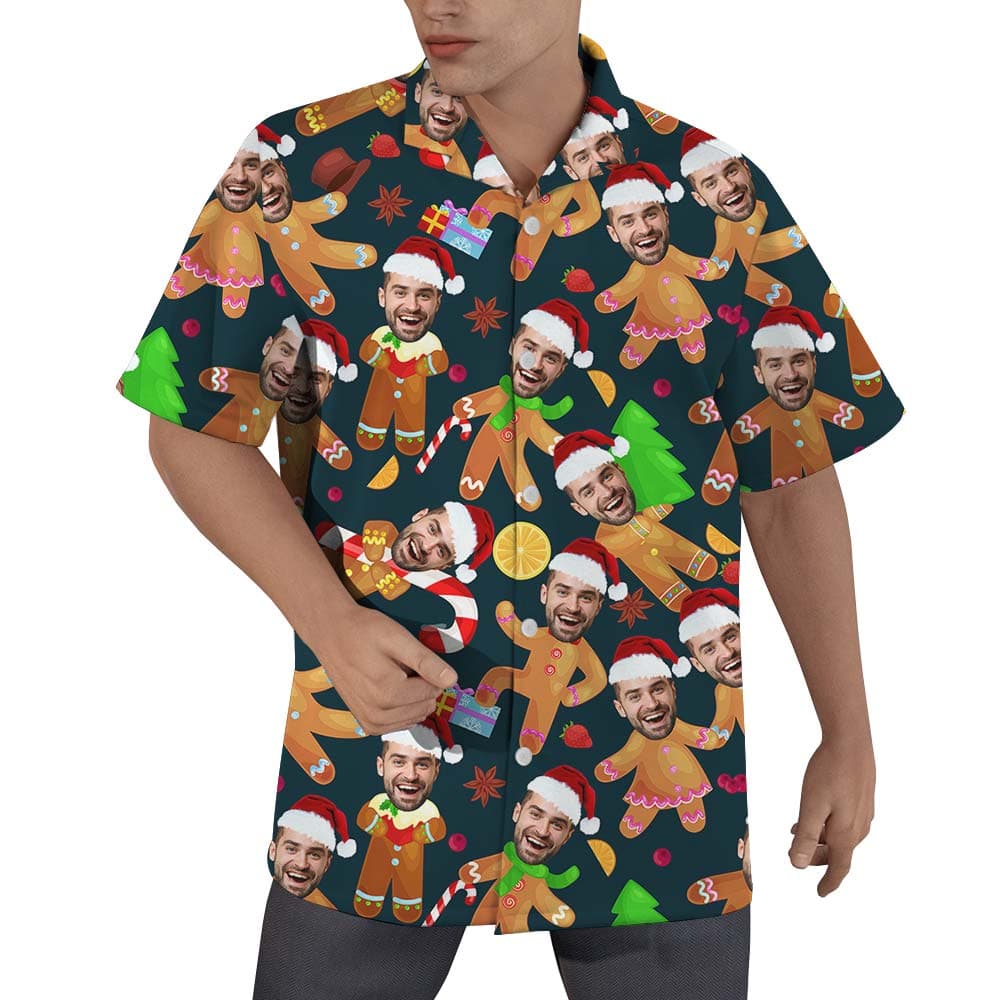 Christmas Gingerbread Custom Face Men Hawaiian Shirt