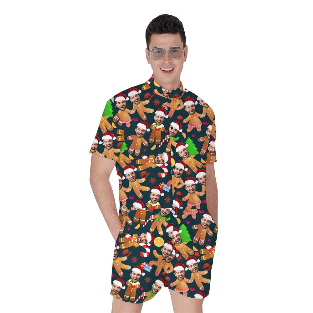 Custom Hawaiian Christmas Gingerbread Men's Romper