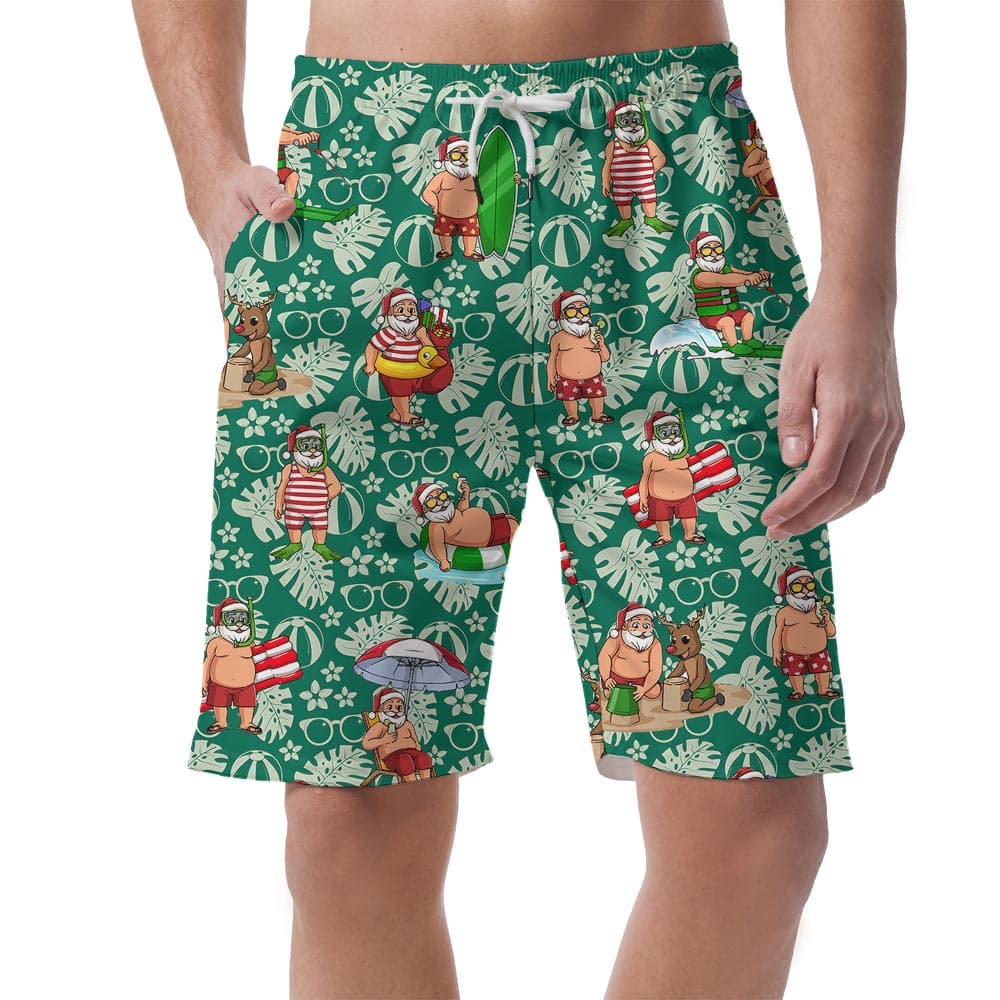 Green Santa Hawaiian Shorts Men