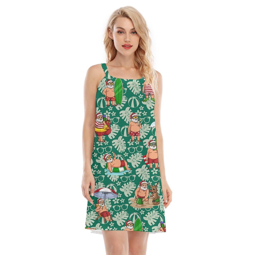 Funny Santa Hawaiian Cami Dress Green