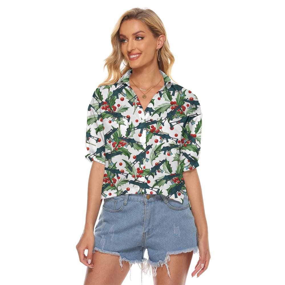 Gun Military Xmas Aloha Women's Cropped Shirt