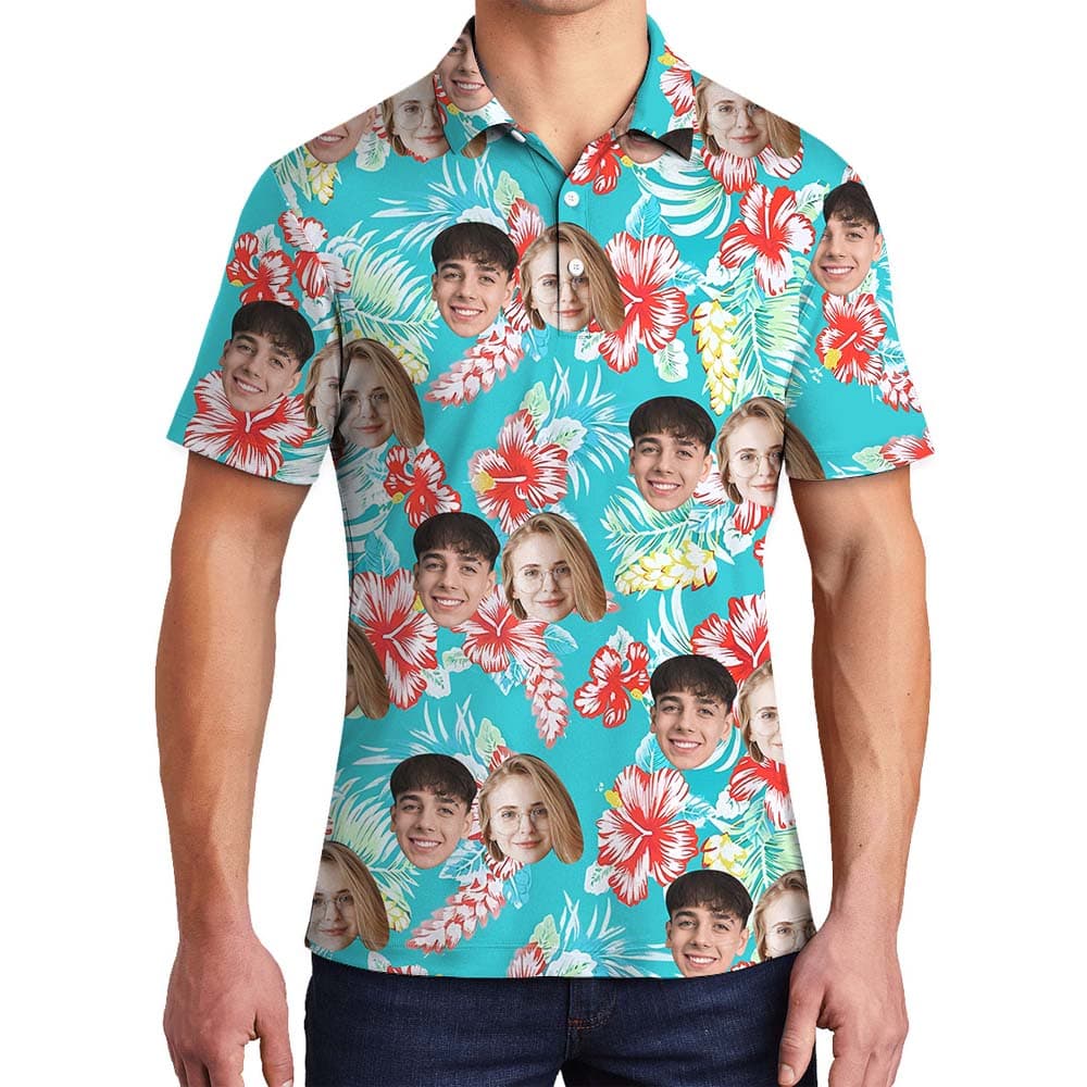 Hibiscus Men's Golf Shirt With Couple Faces4