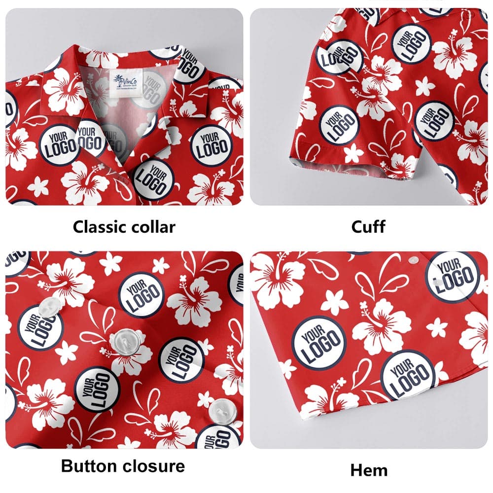 Hibiscus Red Custom Hawaiian Shirts With Company Logo