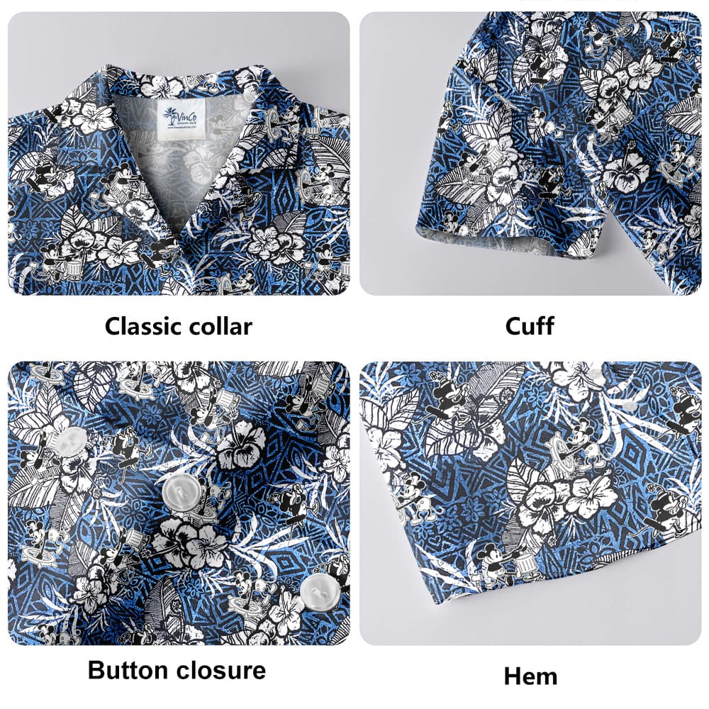 Hibiscus Steamboat Willie Mickey Navy Vintage Hawaiian Shirt