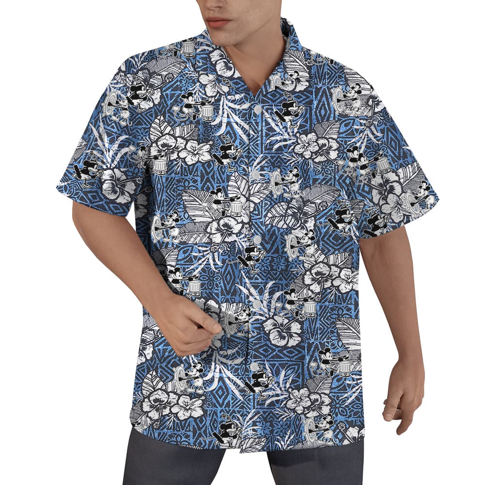 Hibiscus Steamboat Willie Mickey Navy Vintage Hawaiian Shirt (4)