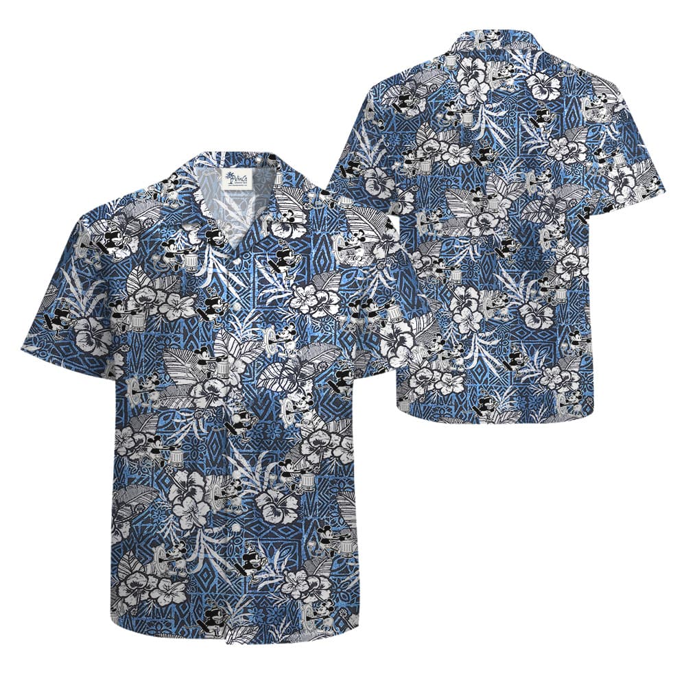 Hibiscus Steamboat Willie Mickey Navy Vintage Hawaiian Shirt