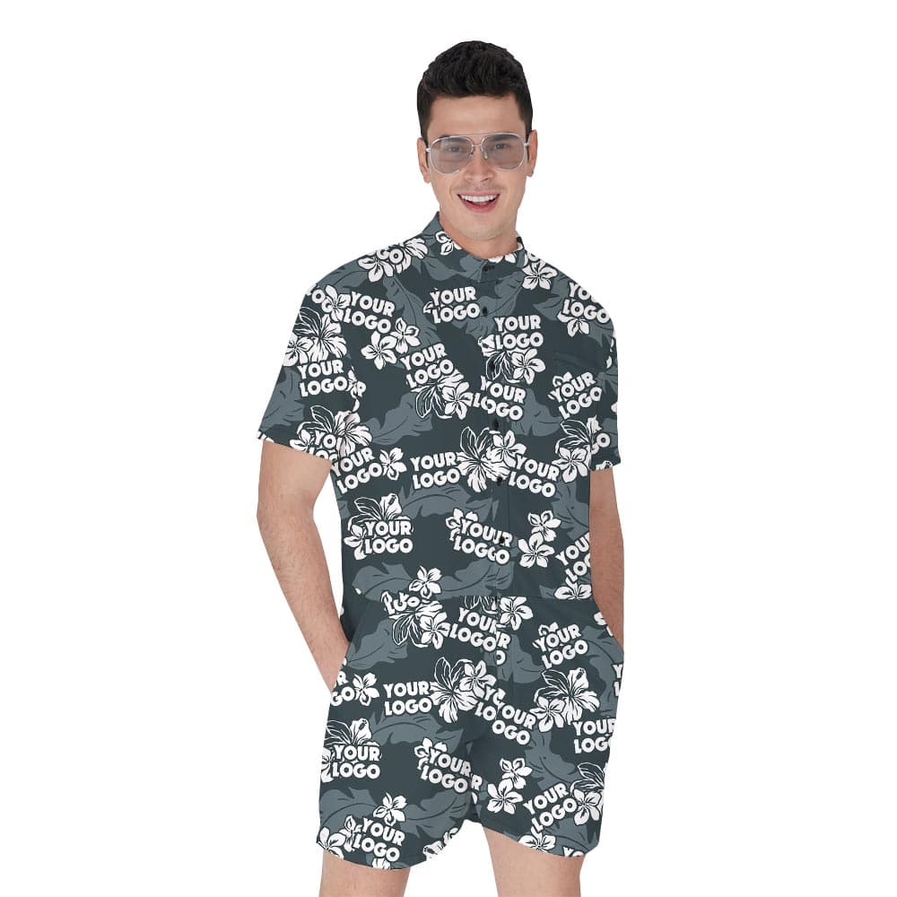 Hawaiian Grey Vacation Custom Logo Romper Men