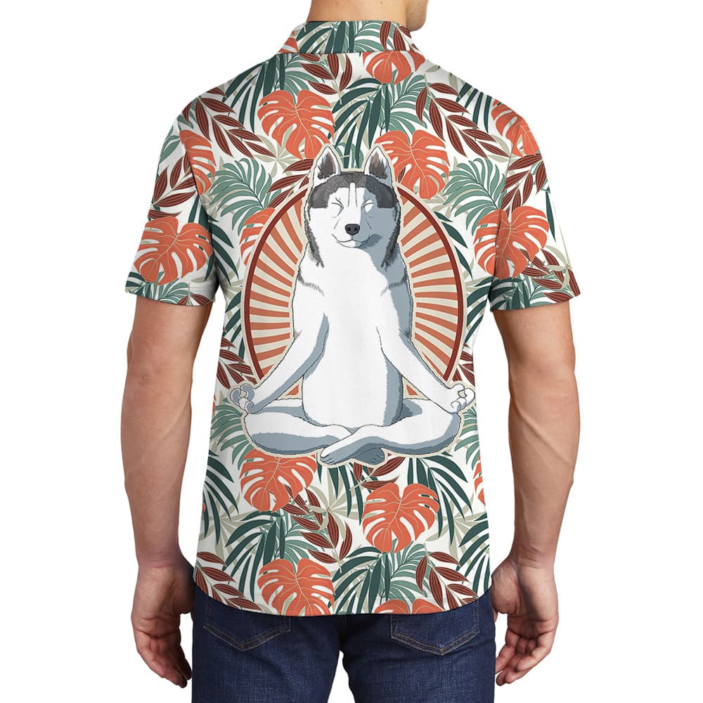Meditate With Husky Hawaiian Men Polo Shirt for Dog Lovers1