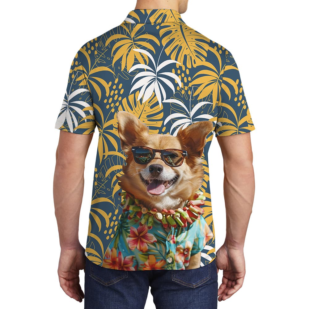 Men’s Hawaiian Polo Shirt With Custom Dogs Face on the Back4